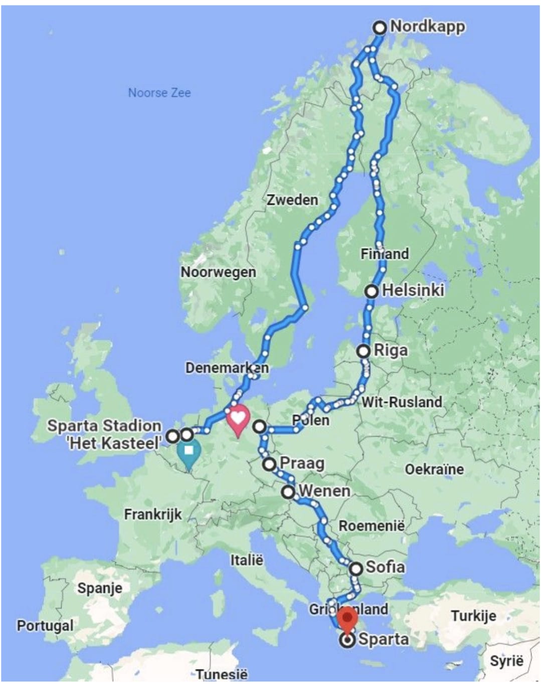 route 10.000 km van Sparta naar Sparta